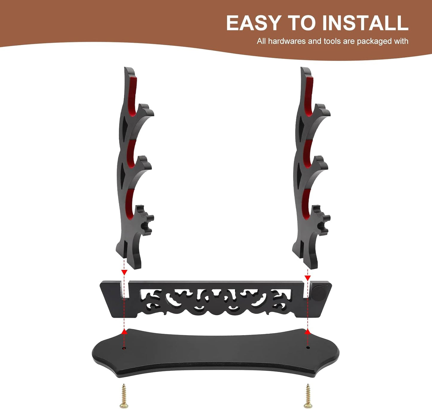 Saihisday Sword Stand - Three-Tier Katana Holder with Padded Support for Japanese Samurai Swords | Black Lacquer Finish