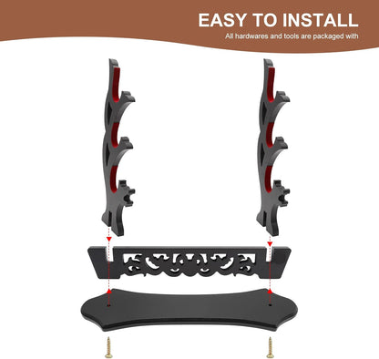 Saihisday Sword Stand - Three-Tier Katana Holder with Padded Support for Japanese Samurai Swords | Black Lacquer Finish