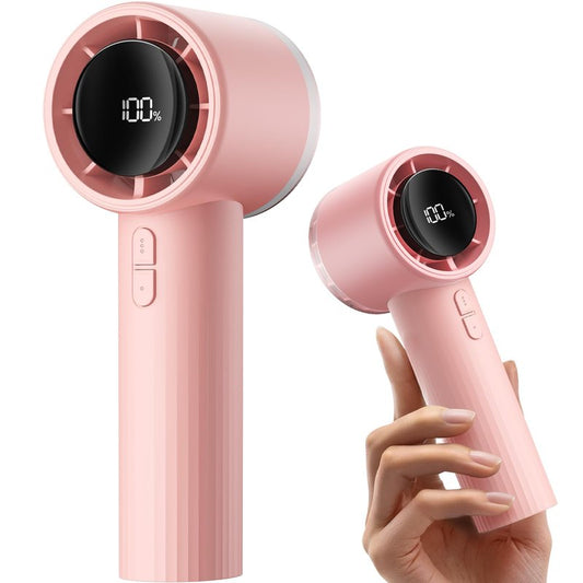 SWEETFULL Portable Handheld Fan Rechargeable - 6 Gear High Speed Powerful Mini Turbo Fan with Flashlight, Digital Display, Personal Fans Blow Cold Air for Travel Essentials, Gift for Women Men (Pink)