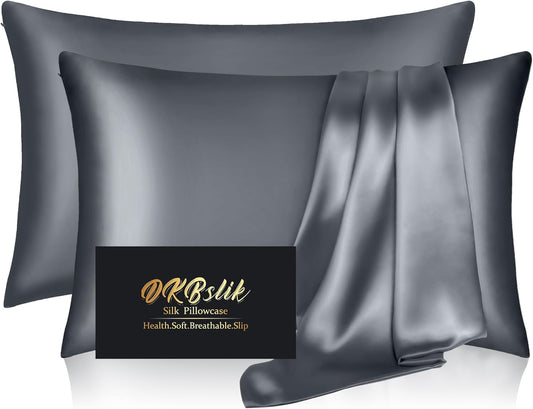 Skiennix Mulberry Silk Pillowcase Set - Anti-Acne & Hair Care | Queen Size, Space Grey, 2 Pack