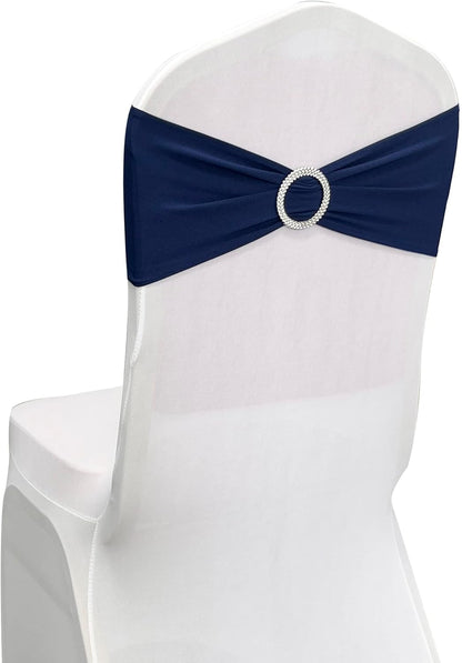 Spandex Chair Sashes by [Brand Name] - 50PCS Stretch Chair Ties with Buckle Slider for Navy Blue Wedding Decor