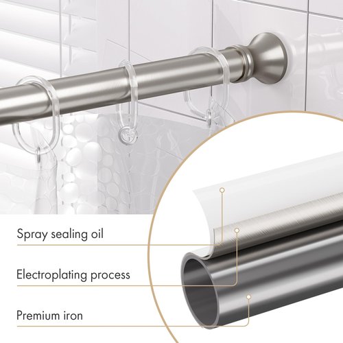 Amazer Spring Tension Shower Curtain Rod, 54-90 Inches Rust-Resistance Tension Curtain Rod Bathroom Rod, Adjustable Shower Curtain Rod No Drill, Nickel