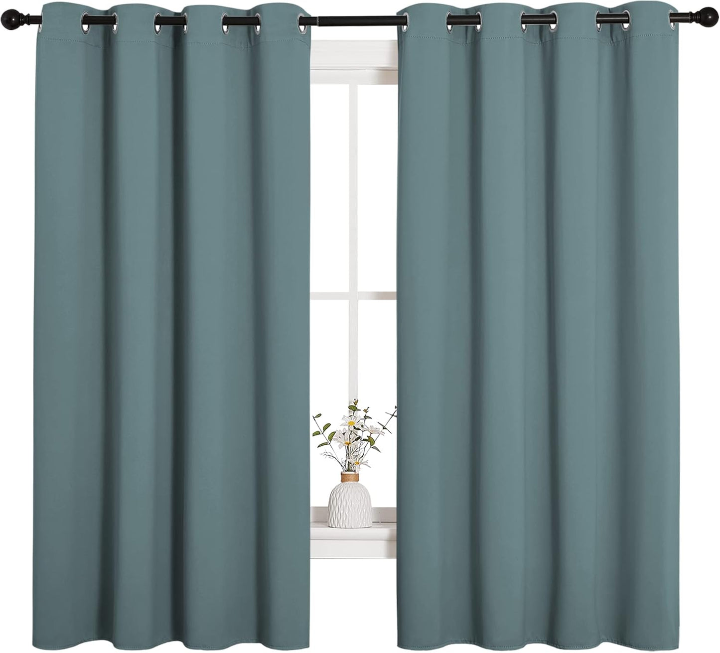 NICETOWN Modern Blackout Curtains - Noise Reducing & Thermal Insulated Drapes | Greyish Blue, 2 Panels (W55 x L68-Inch)