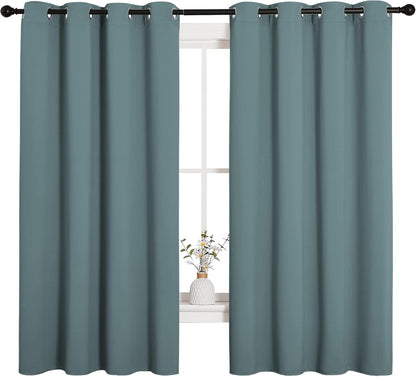 NICETOWN Modern Blackout Curtains - Noise Reducing & Thermal Insulated Drapes | Greyish Blue, 2 Panels (W55 x L68-Inch)