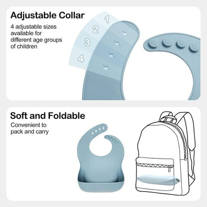 Eascrozn Silicone Bibs - Set of 3 Soft, Adjustable, Waterproof Baby Bibs | BPA Free Feeding Essentials