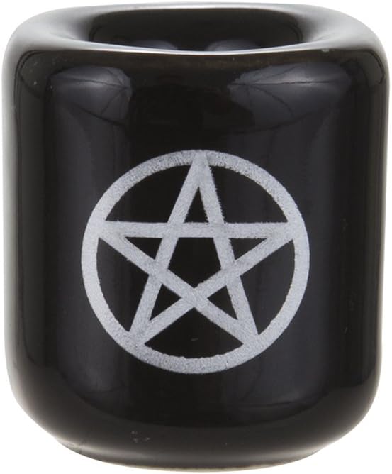 Mega Candles Ceramic Silver Pentacle Chime Candle Holder - Set of 5, Black