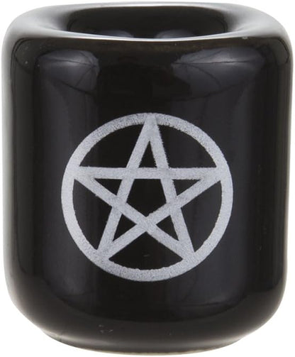 Mega Candles Ceramic Silver Pentacle Chime Candle Holder - Set of 5, Black
