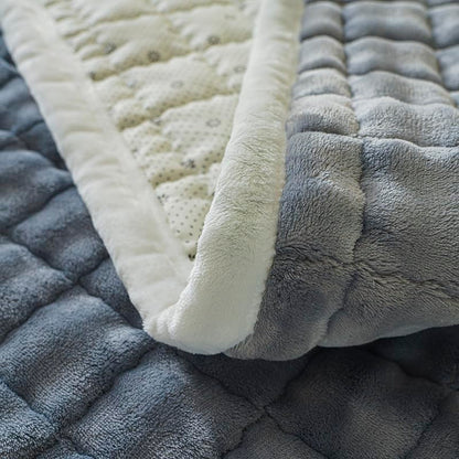 Light Gray Plush Mattress Pad with Pillowcase Set - Full Size Cloud-Like Topper