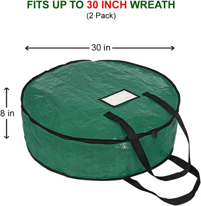 ProPik Christmas Wreath Storage Bag - 30" Tear-Resistant Holiday Container with Heavy-Duty Handles | 2-Pack (Green)