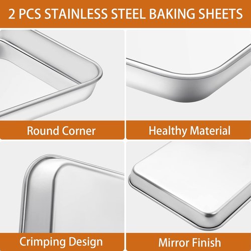 Deedro Baking Sheet Set - Stainless Steel Cookie Sheets with Silicone Mats | 4-Piece Set, 10 x 8 x 1 Inch, Non-Toxic, Heavy Duty, Easy Clean