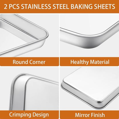 Deedro Baking Sheet Set - Stainless Steel Cookie Sheets with Silicone Mats | 4-Piece Set, 10 x 8 x 1 Inch, Non-Toxic, Heavy Duty, Easy Clean