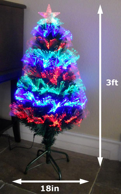 Tektrum 36in Color Changing Fiber Optic Christmas Tree with LED Star Top - Pre-Lit Circular Lights, Metal Stand (Variation: 3ft)
