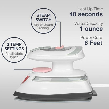 Beautural Mini Travel Steam Iron - Dual Voltage, Temperature Control, Non-Stick Soleplate | Ideal for Sewing & Quilting