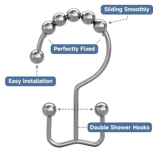 Titanker Shower Curtain Hooks Rings, Rust Resistant Metal Double Glide Shower Hooks Rings for Bathroom Shower Rods Curtains, Set of 24 Hooks - Chrome