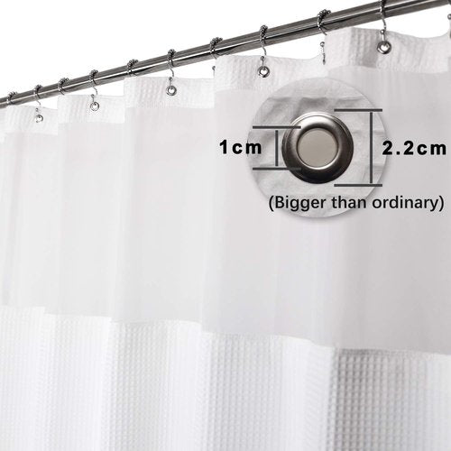 Hotel Style Cotton Shower Curtain with Snap-in Fabric Liner, Mesh Window Top, Honeycomb Waffle Weave Cotton Blend Fabric, Washable, White, 72x72 Inches