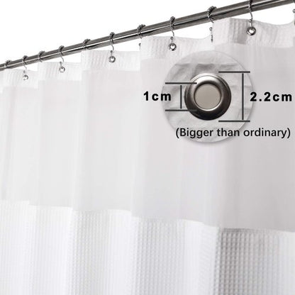 Hotel Style Cotton Shower Curtain with Snap-in Fabric Liner, Mesh Window Top, Honeycomb Waffle Weave Cotton Blend Fabric, Washable, White, 72x72 Inches