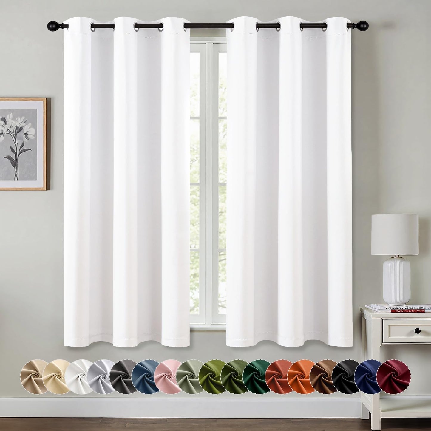 MIULEE Pure White Room Darkening Curtains - Thermal Insulated Grommet Drapes | 40 x 45 Inches, 2 Panels