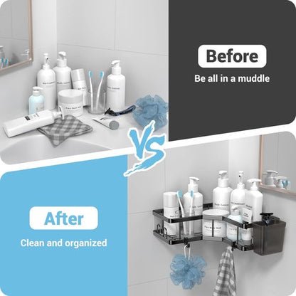 AKTECKE Corner Shower Caddy - 2 Pack Adhesive Organizer Shelves | No-Drill Stainless Steel Storage Rack for 90° Corners