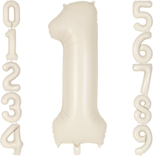 Number 1 Balloon by Cream - 40 Inch Jumbo Beige Foil Mylar Balloon for First Birthday Celebrations