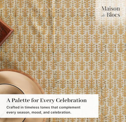 Sage & Yellow Cotton Hand Block Printed Tablecloth - 60x60 Inches, Square