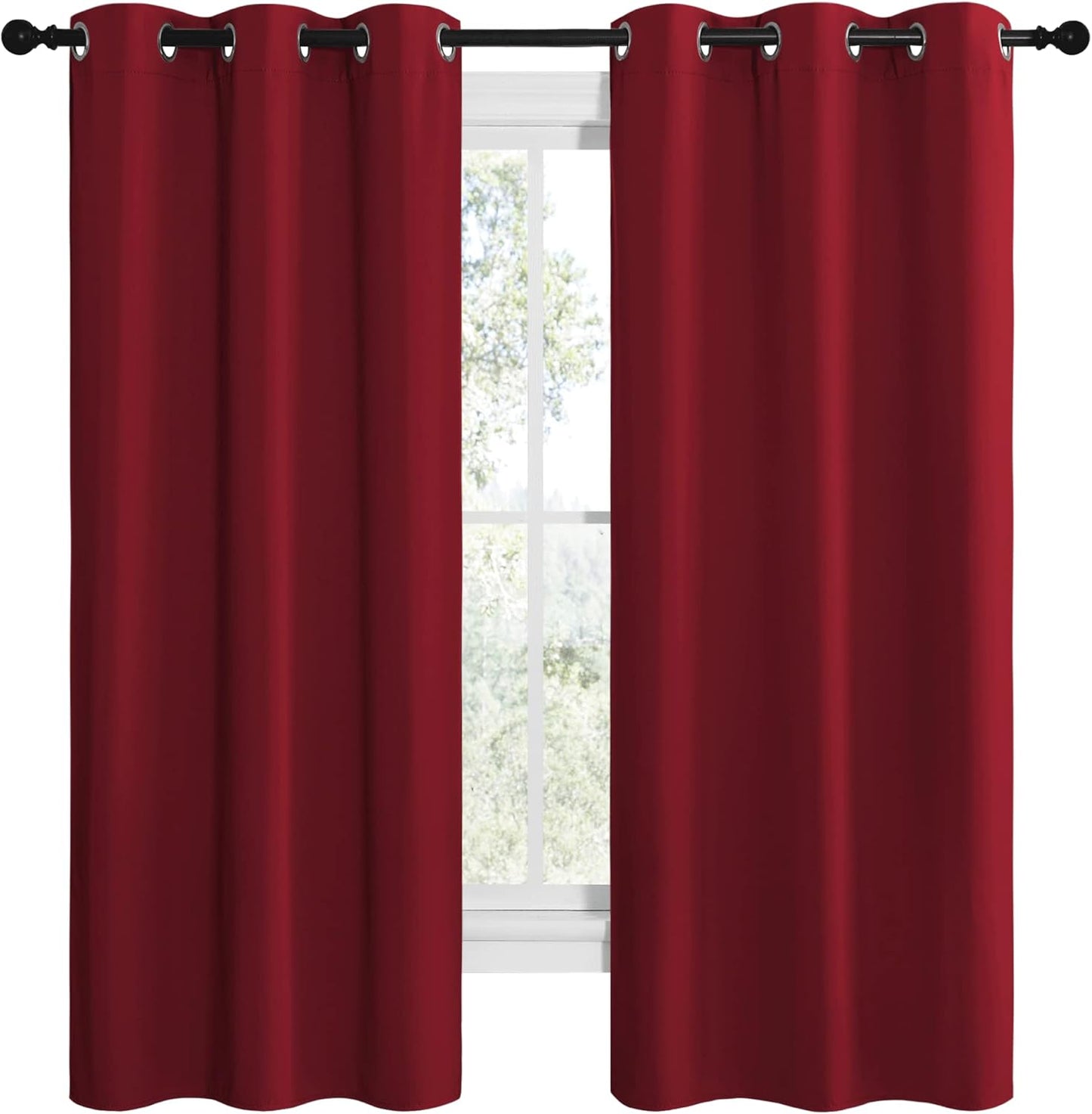 NICETOWN Burgundy Red Kitchen Blackout Curtain Panels - Thermal Insulated Grommet Drapes (2 Panels, W42 x L68)
