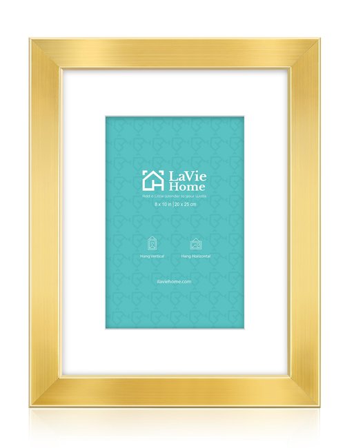LaVie Home 8x10 Picture Frame Gold, 8 x 10 Frame with High Definition Plexiglass, Horizontal or Vertical Wall Wood Gallery Picture Frames Suitable for Picture Display, 1pc