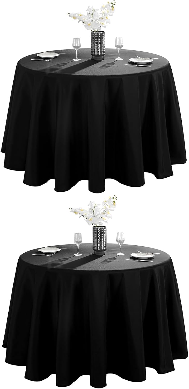 VidaFete Round Tablecloth - 90-Inch Stain Resistant Polyester Cover for Dining & Events | Black