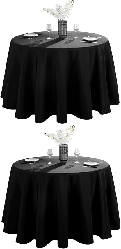 VidaFete Round Tablecloth - 90-Inch Stain Resistant Polyester Cover for Dining & Events | Black