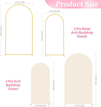 Wokceer Wedding Arch Stand Set - 2 Metal Arches with Beige Covers | 7.2FT & 6FT for Events