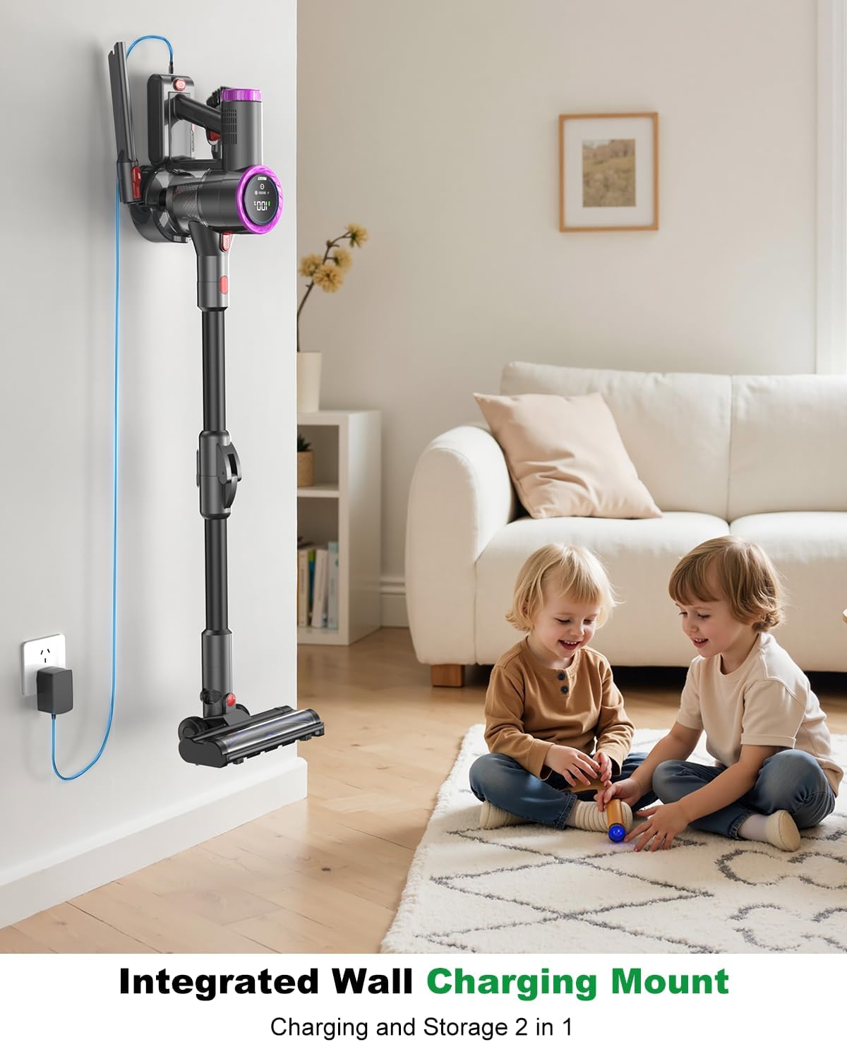 Skiennix Cordless Vacuum Cleaner - Powerful 550W Suction, Lightweight & Anti-Tangle for Pet Hair - Purple