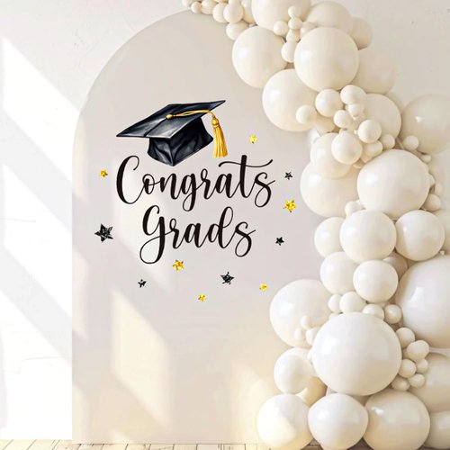 FYSUIMU Graduation Cap Decal - Black & Gold Welcome Sign for Party Backdrop & Balloon Arch