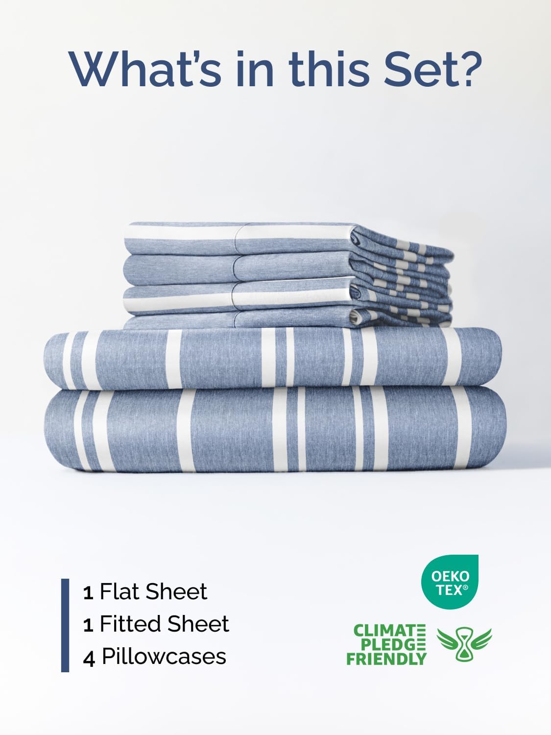 Skiennix Extra Deep Full Sheet Set - 6-Piece Cooling Bedding - Soft, Wrinkle-Free Blue Stripes