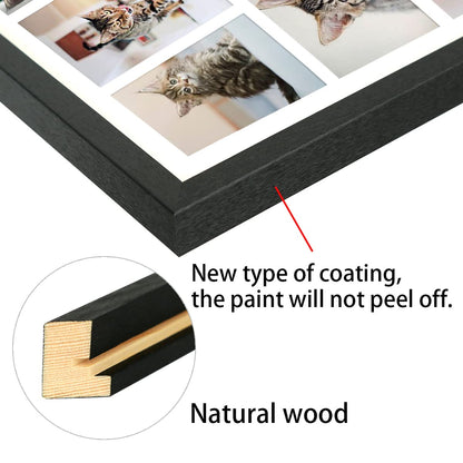 LTYHHK 4x6 Collage Picture Frame 8 Openings Solid Wood, Displays 8 Opening 4x6 with Mat or 16x20 Inch without Mat, Black Family Picture Frame Multi-Photo Set (LMK05a)