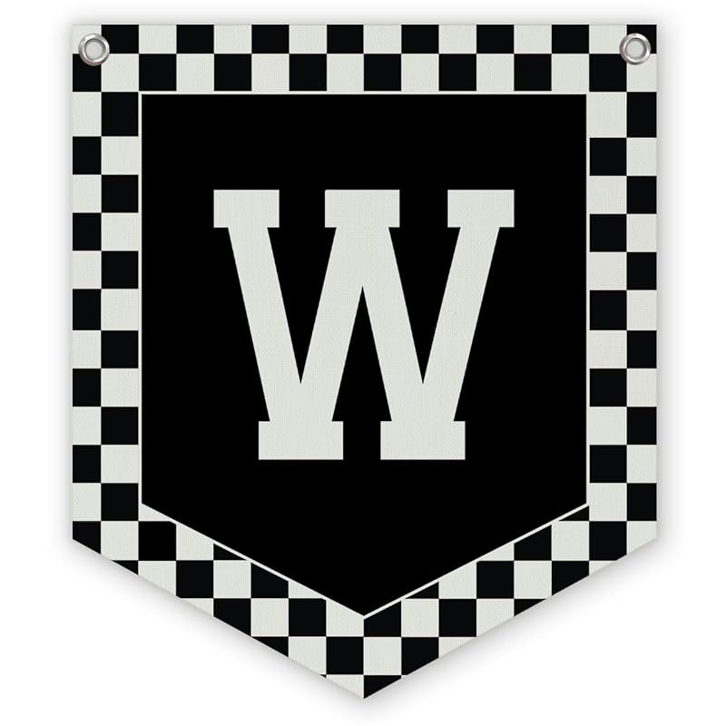 Racing Checkered Initial Pennant Flag - Personalized Name Gift for Boy Bedrooms (Variation room-W)