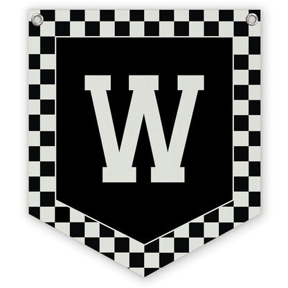 Racing Checkered Initial Pennant Flag - Personalized Name Gift for Boy Bedrooms (Variation room-W)