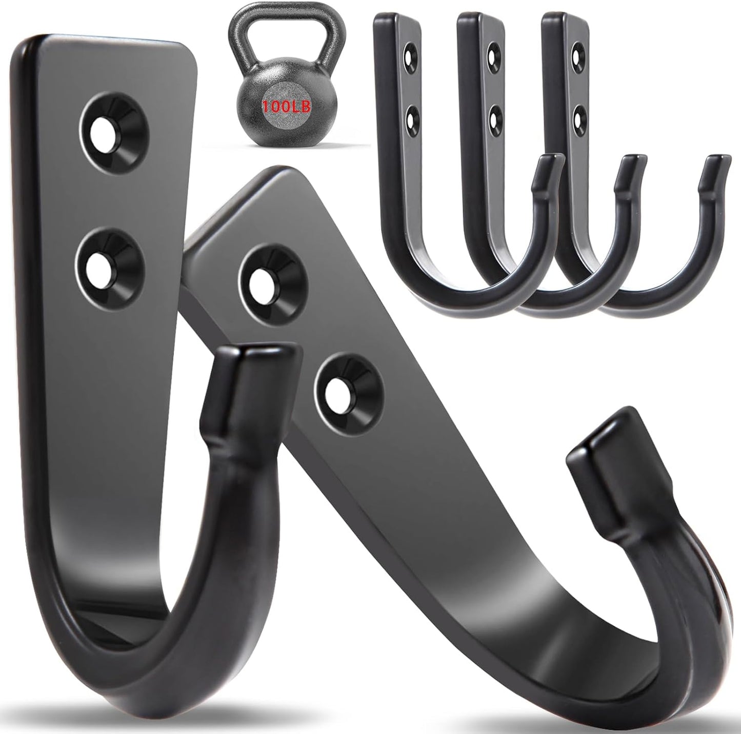WODEGIFT Heavy Duty Wall Hooks - 5 Large Size Coat Hooks for Pans, Backpacks & Garage Items | Black