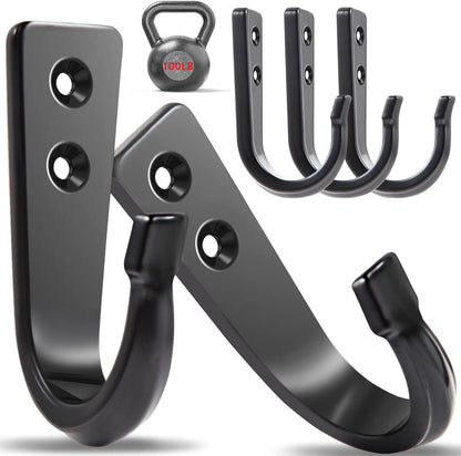 WODEGIFT Heavy Duty Wall Hooks - 5 Large Size Coat Hooks for Pans, Backpacks & Garage Items | Black