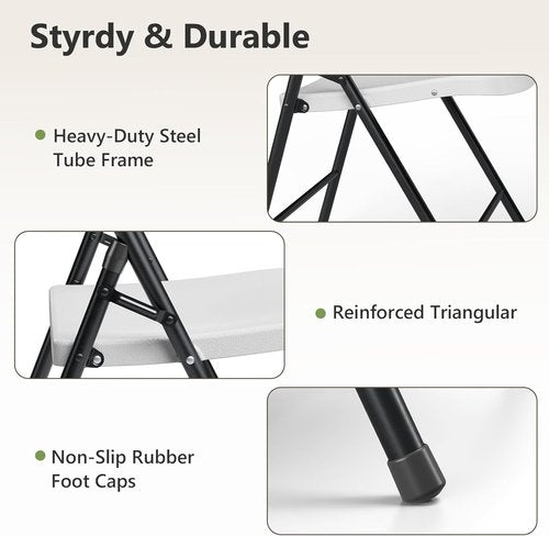 Folding Chairs 4 Pack - Heavy Duty White Outdoor & Indoor Chairs | Portable 350 lbs Capacity for Picnics & Parties