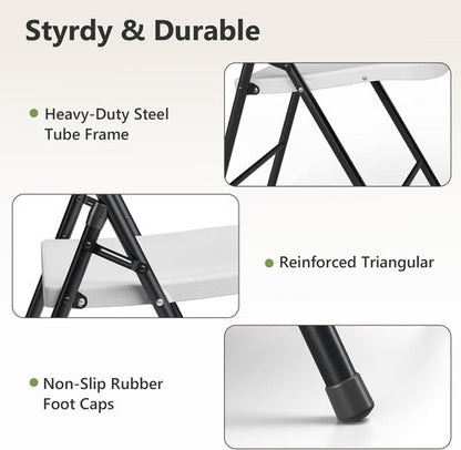 Folding Chairs 4 Pack - Heavy Duty White Outdoor & Indoor Chairs | Portable 350 lbs Capacity for Picnics & Parties