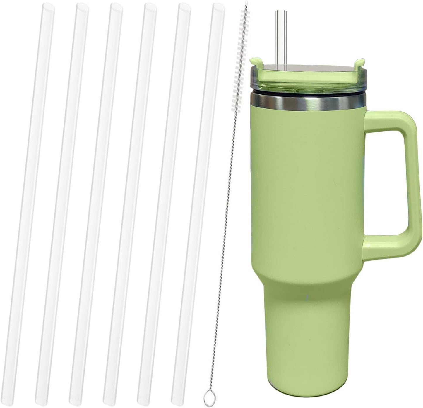 Stanley Replacement Straws - 6 Pack Reusable Straws for 40 oz & 30 oz Tumblers | Includes Cleaning Brush, Clear Plastic