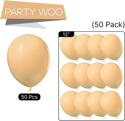 PartyWoo Nude Balloons - 50 Pcs 12 Inch Beige Apricot Cream Latex Helium Balloons for Boho Parties