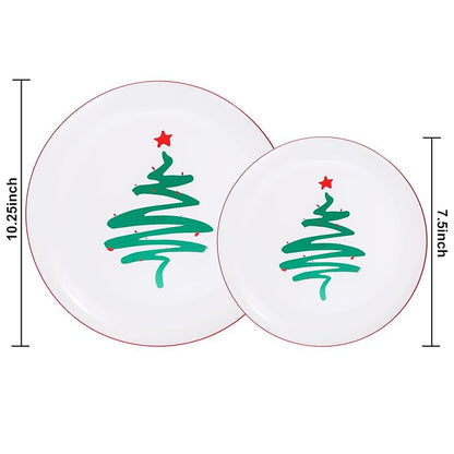 Disposable Christmas Plates 60-Pack - White with Red Rim, 10.25" Dinner + 7.5" Dessert Plates, Party Tableware