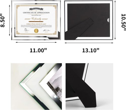 Hoikwo Picture Frames - 8.5x11 Silver Glass Frames for Certificates & Diplomas | 6-Pack, Tabletop Display