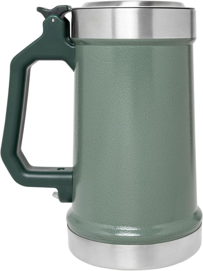STANLEY Classic Beer Stein - 24 oz Insulated Stainless Steel Mug with Flip Up Lid & Built-In Opener | BPA-Free | Hammertone Green