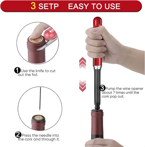 Corkscrew Wine Opener with Foil Cutter Air Pump Wine Bottle Opener Easy-Open Portable Handheld Travel Wine Cork Screw Remover, Best Gifts for Wine Lovers