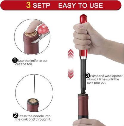 Corkscrew Wine Opener with Foil Cutter Air Pump Wine Bottle Opener Easy-Open Portable Handheld Travel Wine Cork Screw Remover, Best Gifts for Wine Lovers