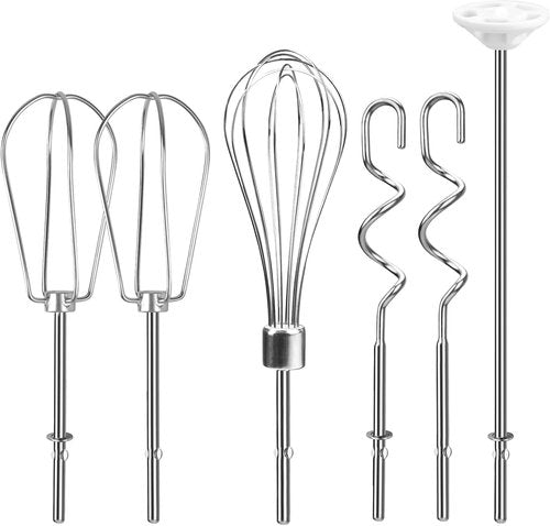 Kitchenaid Hand Mixer Attachments - Stainless Steel Beater, Whisk, Dough Hooks | Set of 6