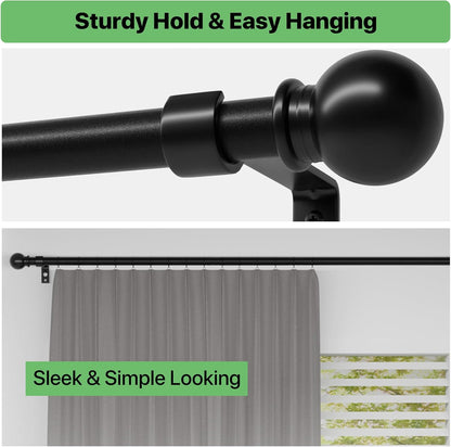 Skiennix Black Curtain Rod Set - Adjustable 28 to 48 Inch Metal Drapery Rod with Brackets | Matte Finish