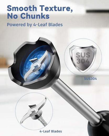 LINKChef 7-in-1 Immersion Blender - 800W Hand Blender with 20 Speeds, Turbo & Titanium Blades