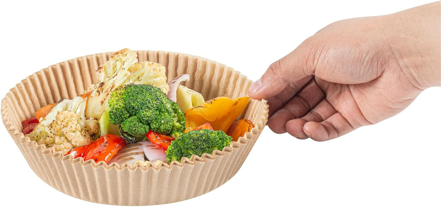 Restaurantware Air Fryer Liners - No-Stick Silicone Coating, 100 Round, 6.3 x 6.3 Inch, Food-Grade Paper